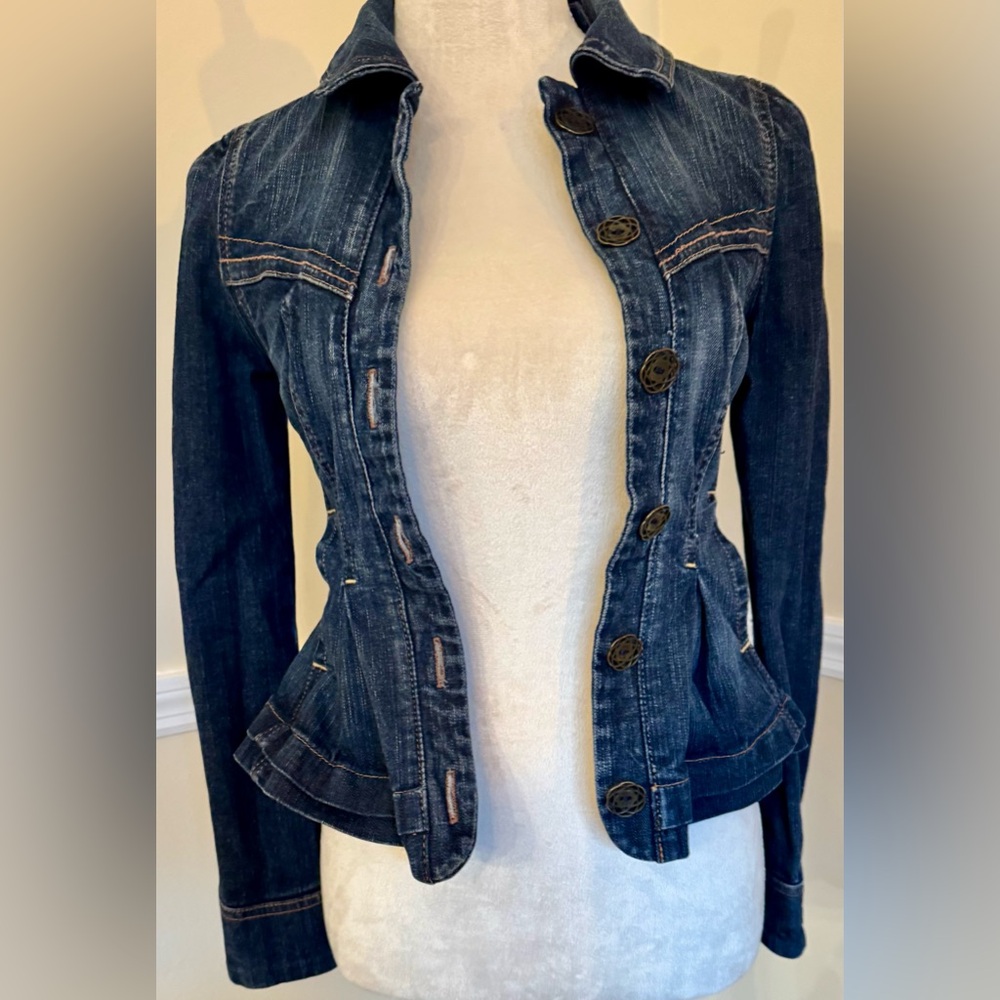 Vintage Guess Jeans Very Fitted Peplum Denim Jacket XS (on small side) - Picture 3 of 8